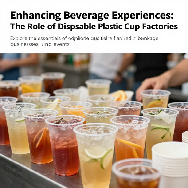 An assortment of disposable plastic cups showcased in a beverage service setting, highlighting their varied uses.
