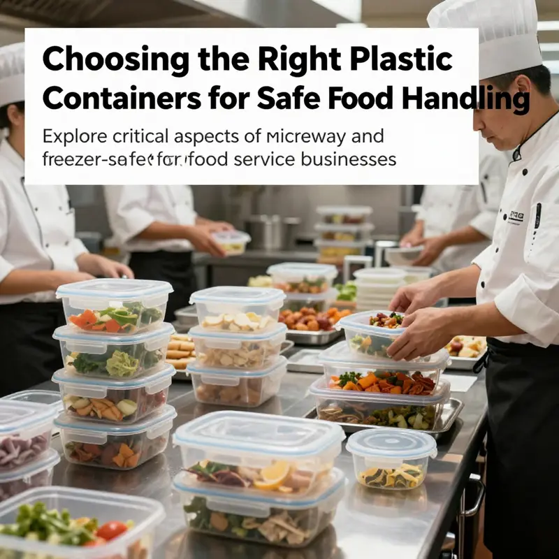 Kitchen setting where chefs utilize plastic microwave and freezer safe food containers to prepare meals.