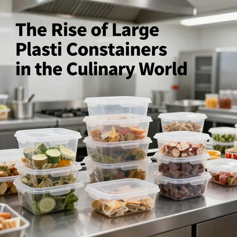 A contemporary food service environment featuring large plastic containers, emphasizing their relevance and utility.