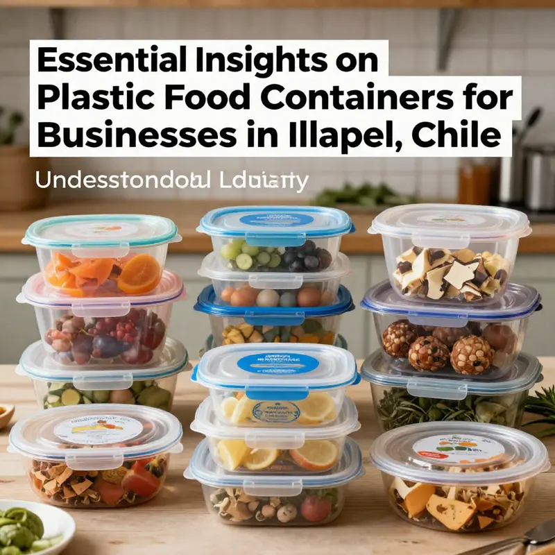 A collage showcasing a variety of plastic food containers pertinent to the food industry in Illapel, Chile.