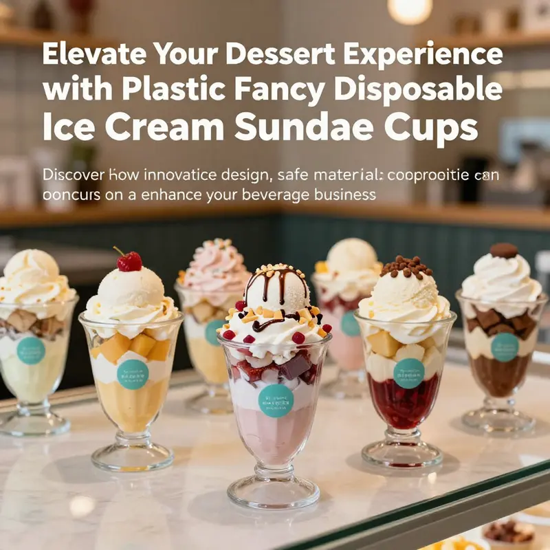 A visually engaging display of colorful ice cream sundae cups filled with toppings in a café setting.