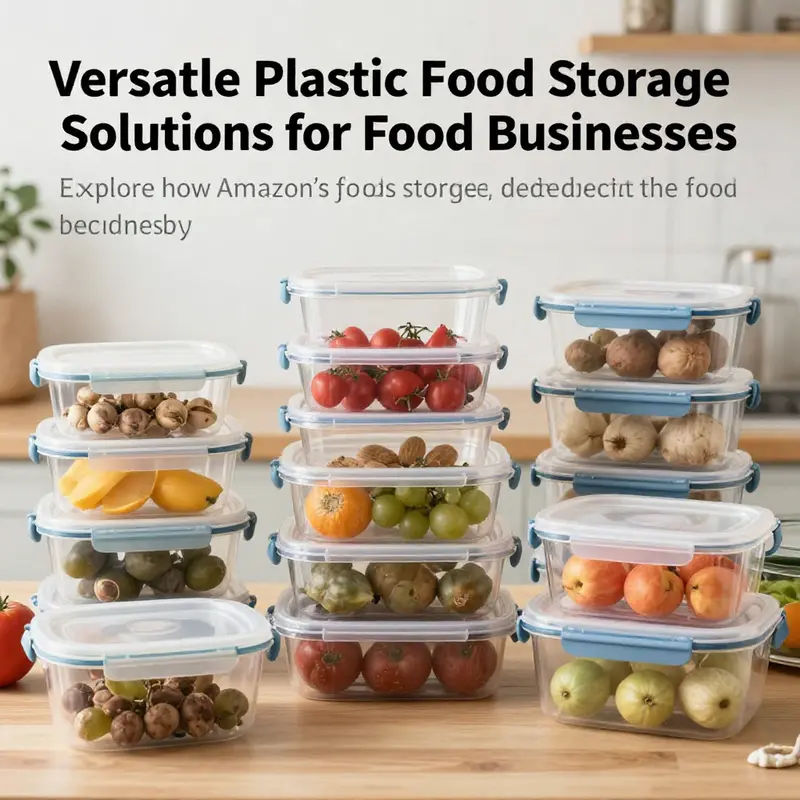 A visually appealing arrangement of plastic food storage containers highlighting their varieties and uses in the food industry.