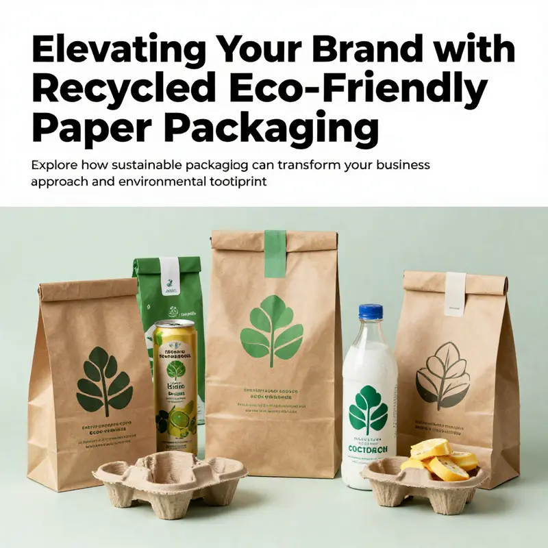 A colorful collection of recycled eco-friendly paper packaging products designed for the food and beverage industry.