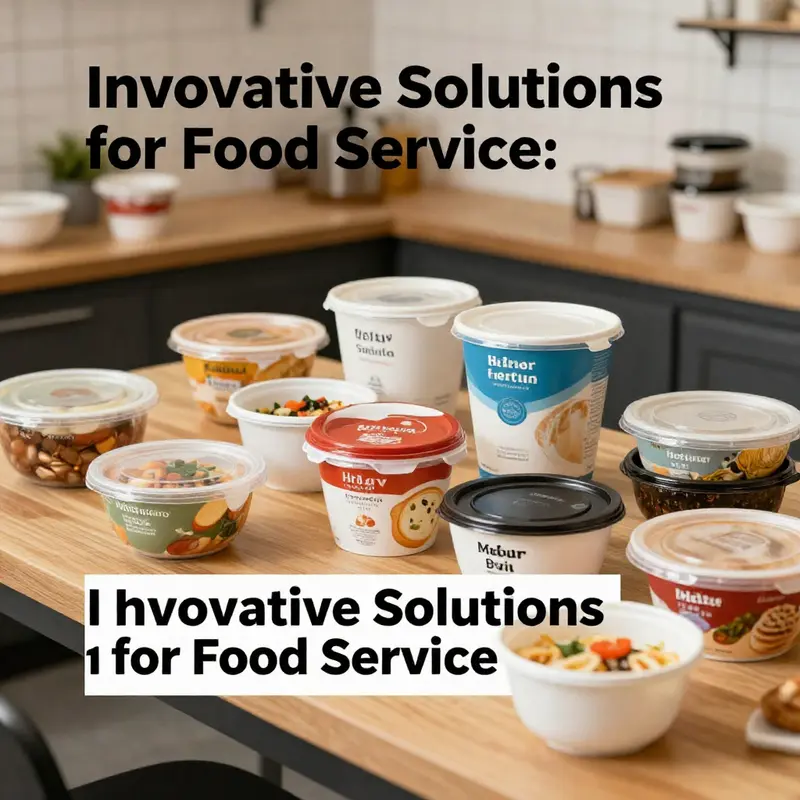 A vibrant workspace displaying various food service products, alongside 24 oz disposable soup bowls, emphasizing innovation.