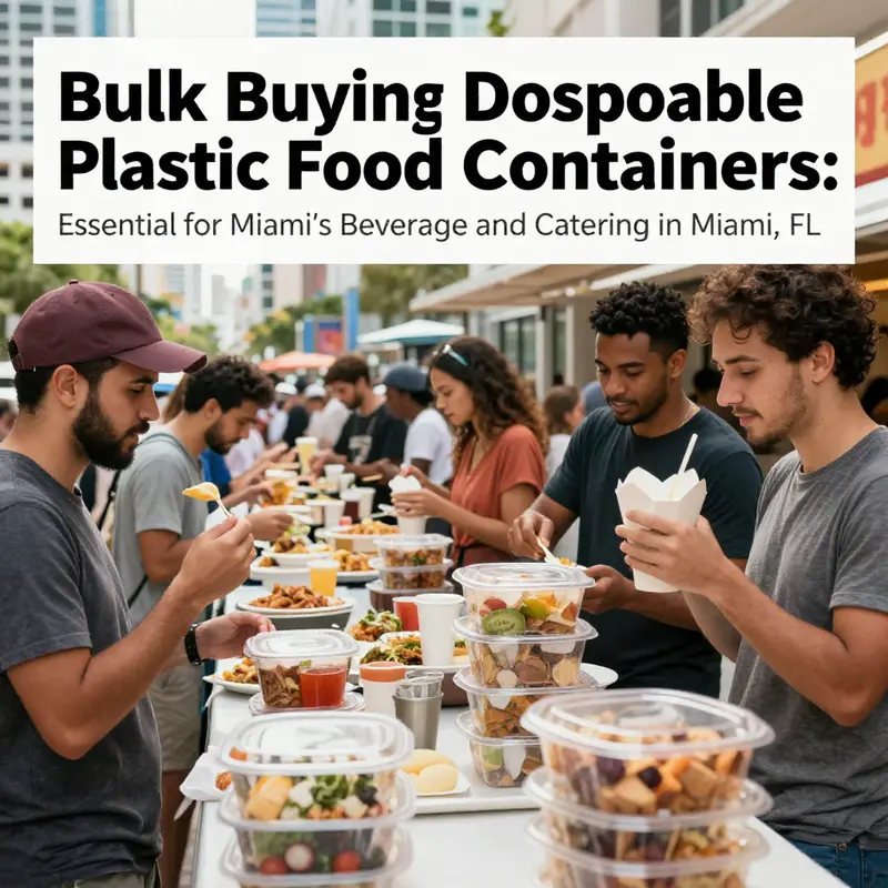 A lively Miami scene showcasing food containers used in restaurants and food services.