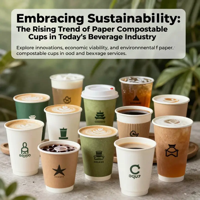 An assortment of colorful paper compostable cups filled with different drinks, highlighting their sustainable and appealing designs.