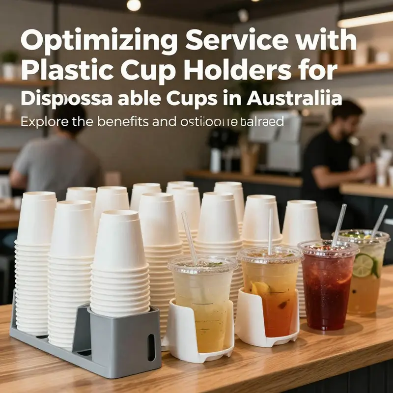 A busy café displaying various drinks with organized plastic cup holders for disposable cups.