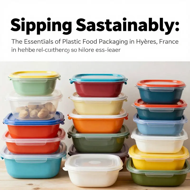 A colorful array of plastic food containers representing the diverse packaging options available in Hyères, France.