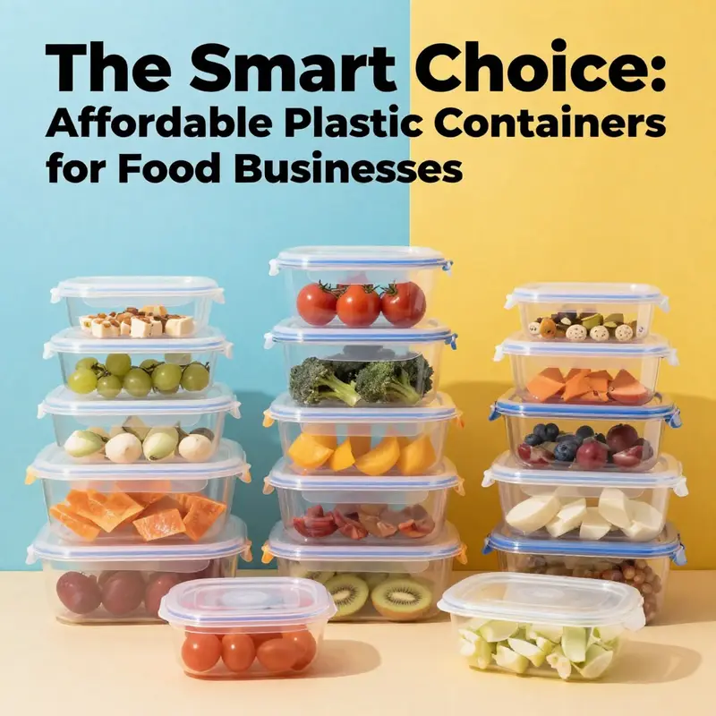 An inviting display of various affordable plastic containers for food, illustrating their suitability for the food service sector.