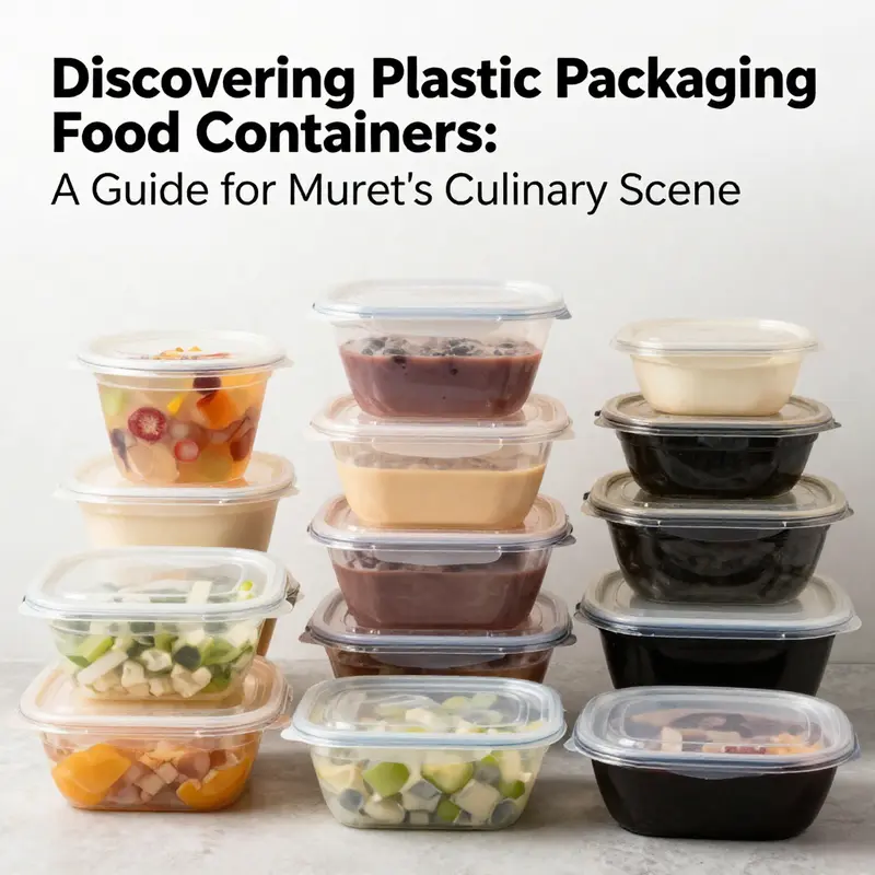 A diverse collection of plastic food packaging containers representing options available to culinary businesses in Muret, France.