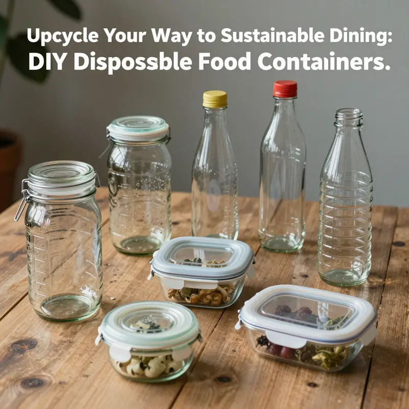 A stunning display of upcycled glass jars and plastic bottles reimagined as unique food containers.