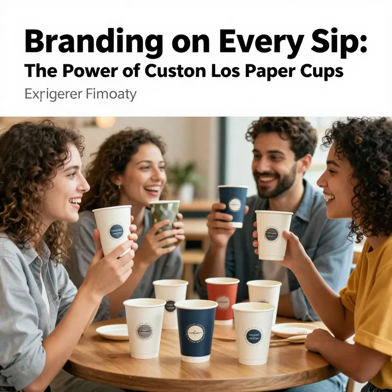 A collage of styled images displaying custom logo paper cups around various happy customers.