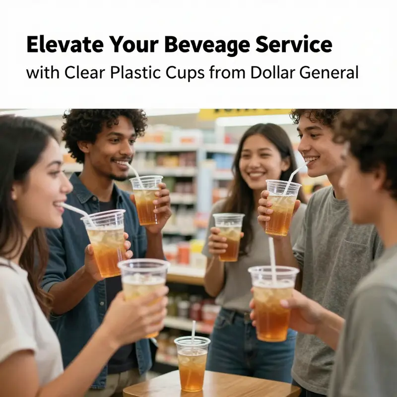 A variety of clear plastic cups available at Dollar General, showcasing their practicality for different beverage services.
