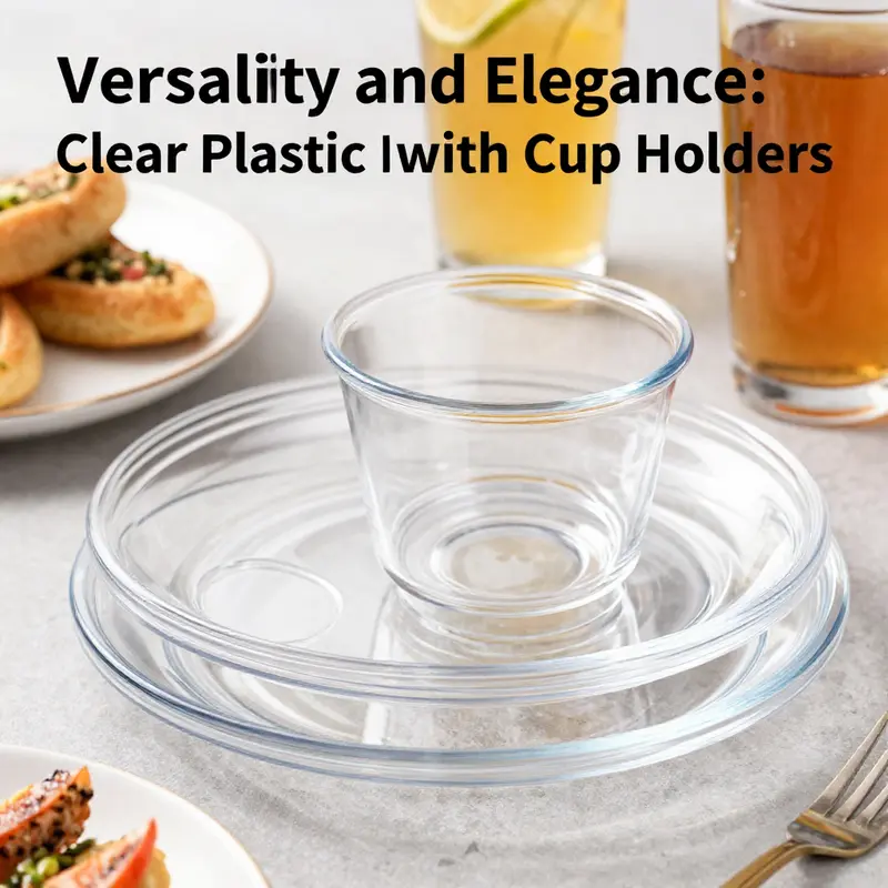 Clear plastic plates with cup holders in use at a vibrant outdoor event, highlighting their practicality.