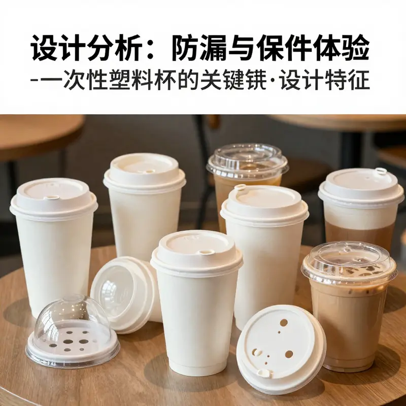 An array of disposable plastic cups with lids demonstrating choice and variety available for businesses.