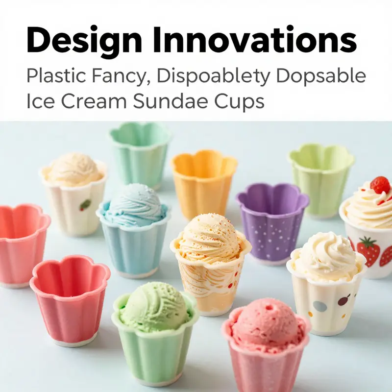 A vibrant display of innovative design options for plastic fancy disposable ice cream sundae cups.