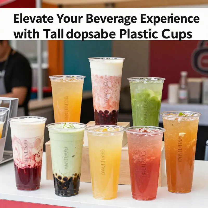 A stunning array of colorful tall disposable plastic cups showcasing a variety of layered drinks.