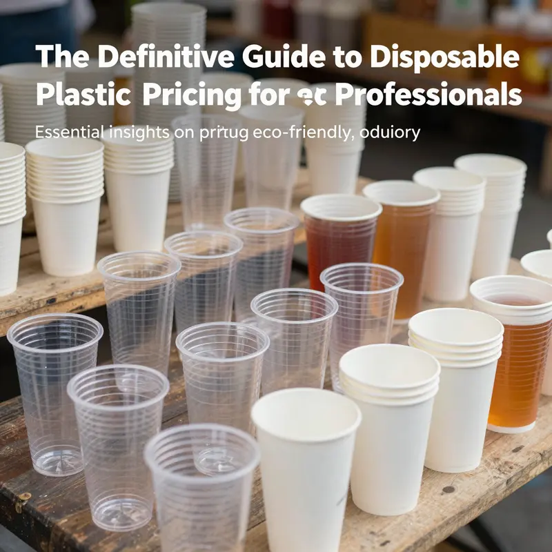 A market display showcasing diverse types of disposable plastic cups for various beverage services.