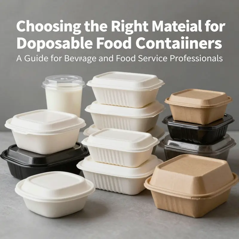 An array of disposable containers made from plastic, paper, and biodegradable materials.