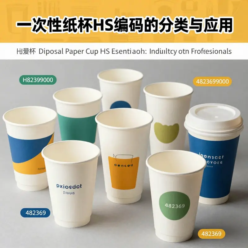 An infographic illustrating the classification and applications of disposable paper cups based on HS codes.