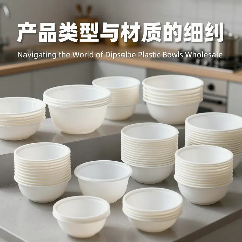 Different types of disposable plastic bowls made from PET, PP, and PLA materials.