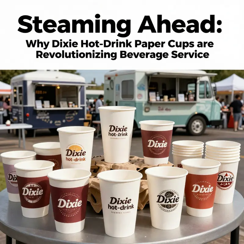 A collection of Dixie hot-drink paper cups in various settings, highlighting their use in cafés, food trucks, and events.