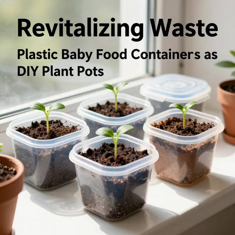 Repurposed baby food containers serve as organized storage solutions for craft supplies.