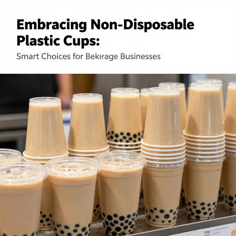 Showcasing the stacked non-disposable plastic cups, highlighting their durability.
