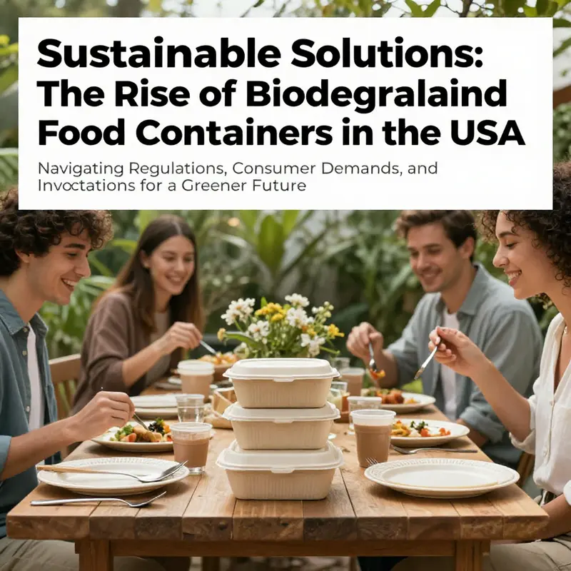 A beautiful outdoor dining environment with people dining from biodegradable containers, promoting a sustainable eating experience.