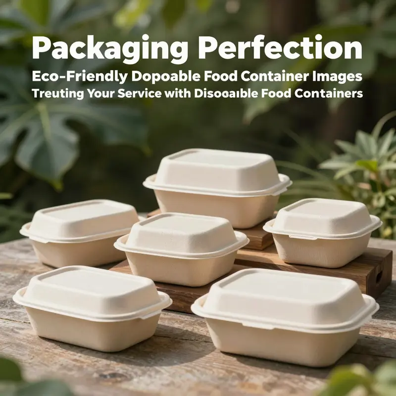 High-resolution images illustrating the design and functionality of disposable food containers.