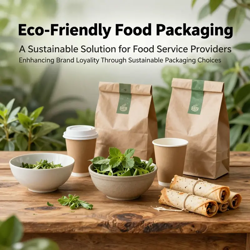 A collection of eco-friendly food packaging items on a natural background, symbolizing sustainability.