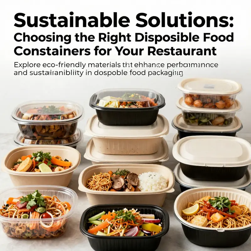 A collection of eco-friendly disposable food containers filled with different dishes, emphasizing sustainable dining solutions.