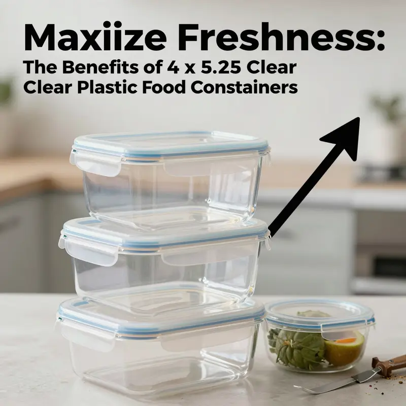 Clear plastic food storage containers in a sustainable kitchen environment, emphasizing eco-conscious practices.