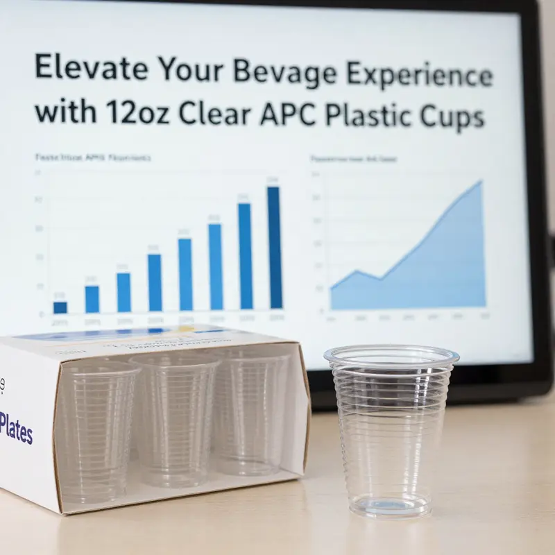 A stack of glossy clear 12 oz APC plastic cups displaying their elegant design.