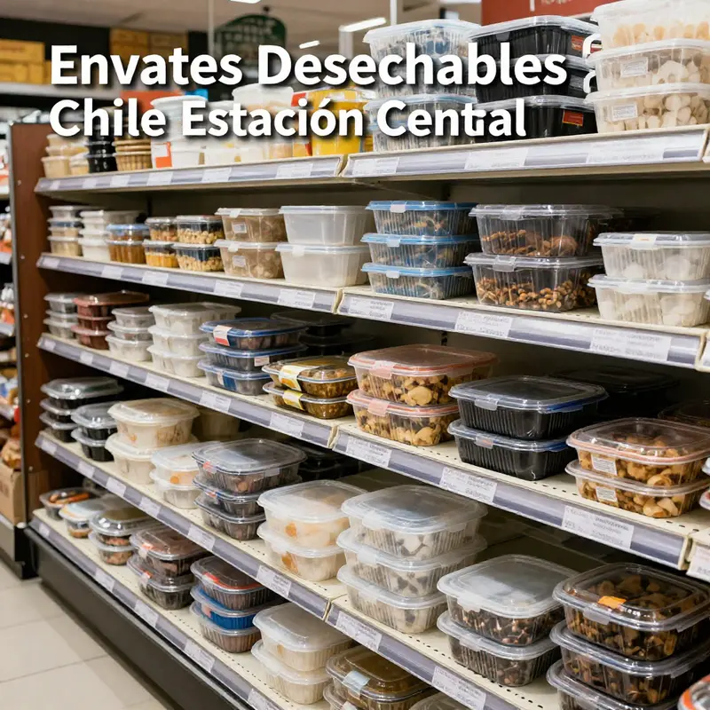 Envases Desechables Chile Estación Central展示多样一次性食品塑料容器，满足小企业与餐饮服务需求。