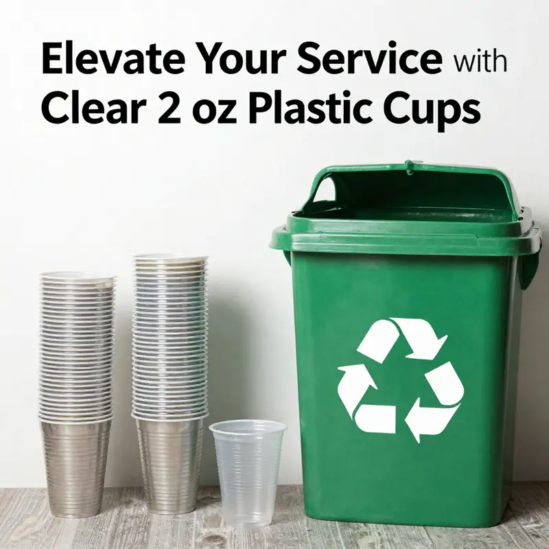 Showcasing clear 2 oz plastic cups filled with different food service items.