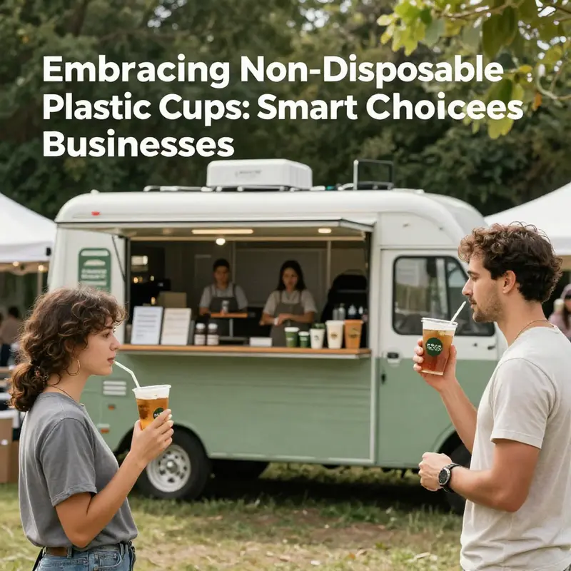 Showcasing the stacked non-disposable plastic cups, highlighting their durability.