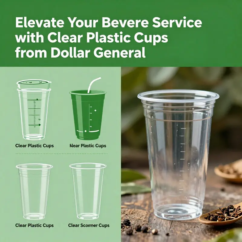 A variety of clear plastic cups available at Dollar General, showcasing their practicality for different beverage services.