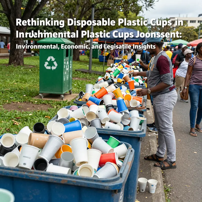 Discarded disposable plastic cups in Johannesburg’s urban environment highlight challenges to local ecosystems and waste management.