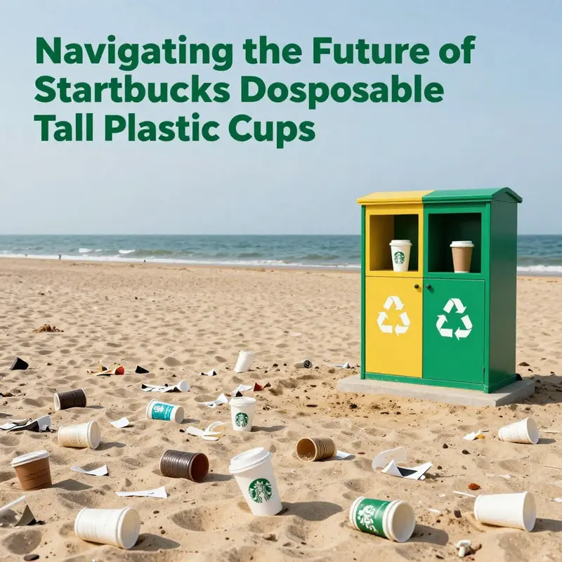 The juxtaposition of discarded plastic cups against eco-friendly recycling initiatives highlights the urgent need for sustainable practices.