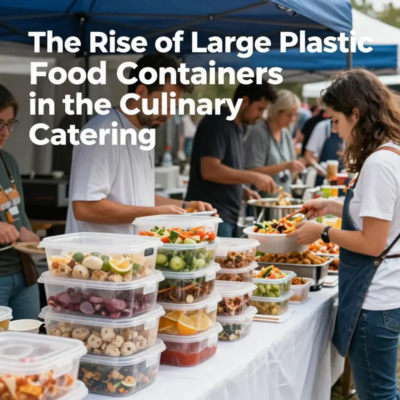 Chefs efficiently utilize large plastic food containers to streamline food preparation in a bustling kitchen environment.