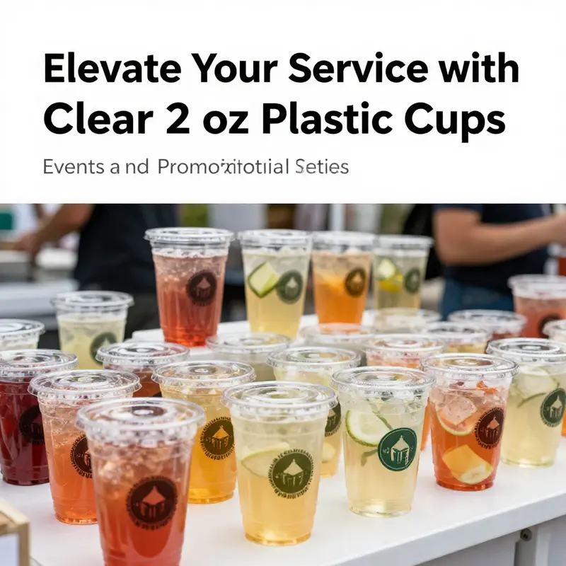 Showcasing clear 2 oz plastic cups filled with different food service items.