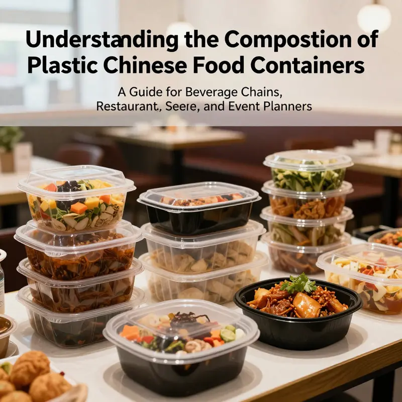 An assortment of food items displayed in vibrant plastic Chinese food containers on a dining table.