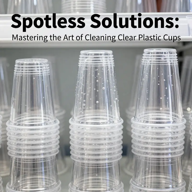 Neatly stacked clear plastic cups shining, indicating cleanliness and readiness for service.