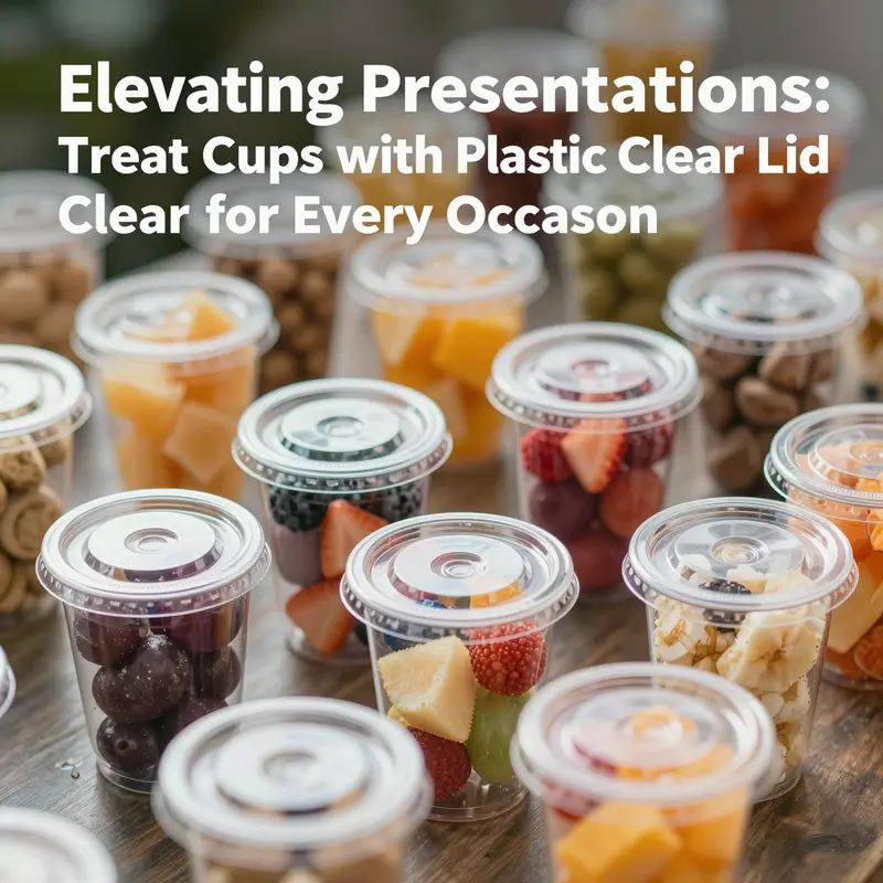 A vibrant collection of clear plastic treat cups displaying assorted colorful desserts.