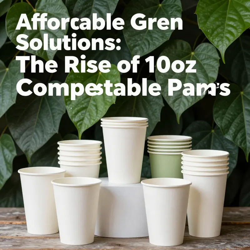 Lush greenery providing a natural background for 10oz compostable paper cups, showcasing eco-friendly product design.