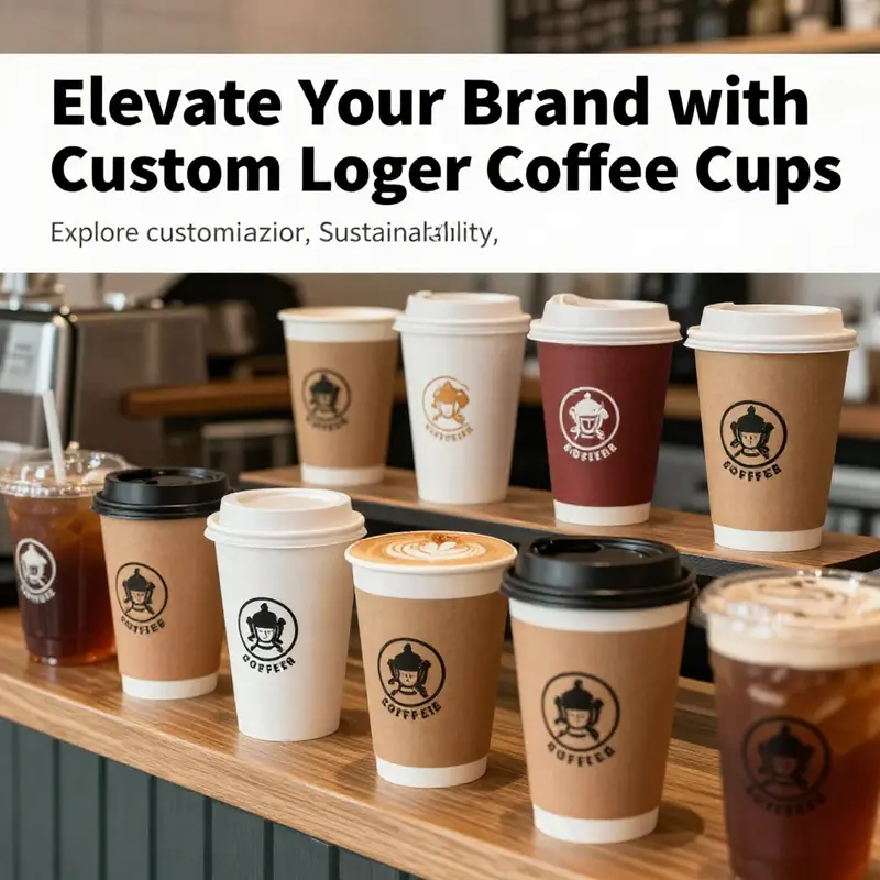 An inviting café display featuring an array of custom logo paper coffee cups filled with various drinks.