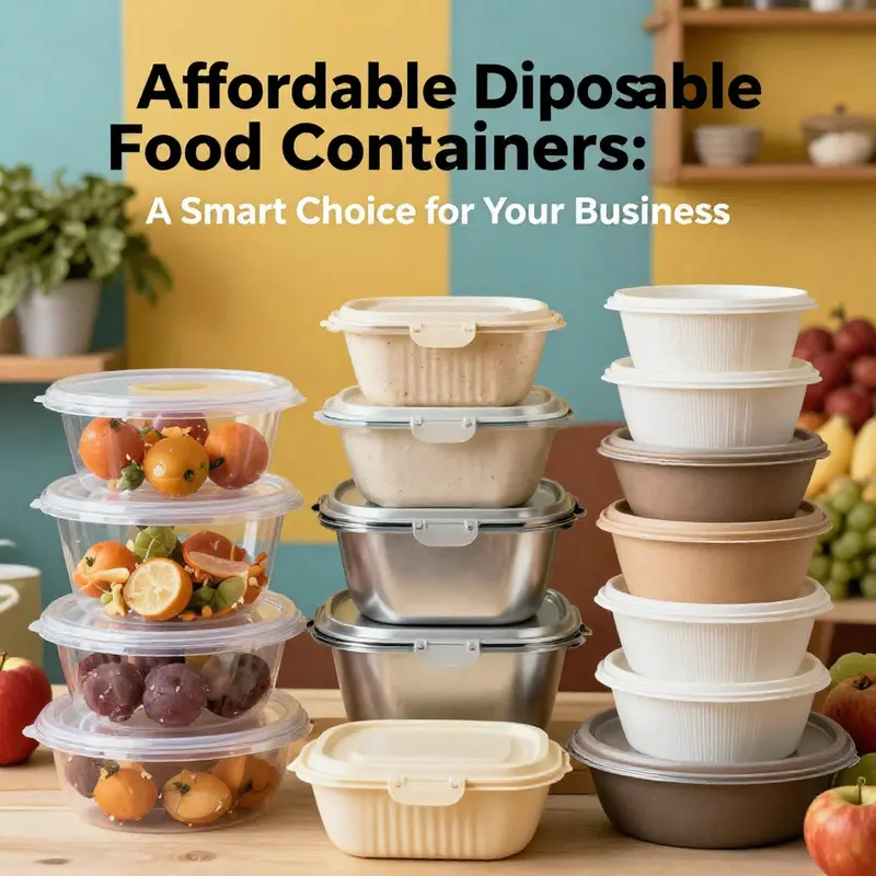 An assortment of plastic, aluminum, and biodegradable food containers on display, representing the choice in food packaging.