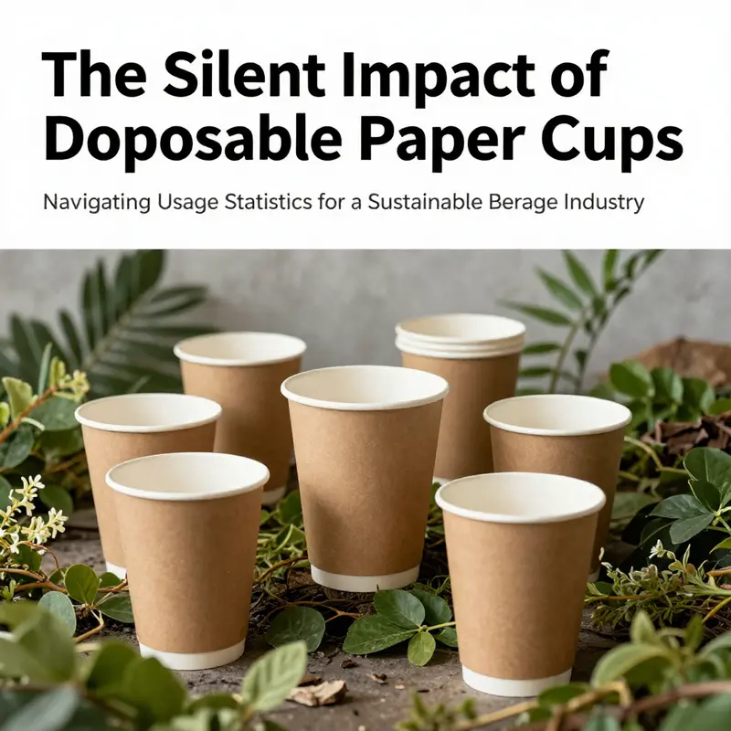 A collection of biodegradable paper cups surrounded by plants, showcasing eco-friendly practices.