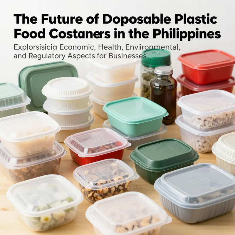 A colorful assortment of disposable plastic food containers displayed alongside eco-friendly alternatives, highlighting their differences.